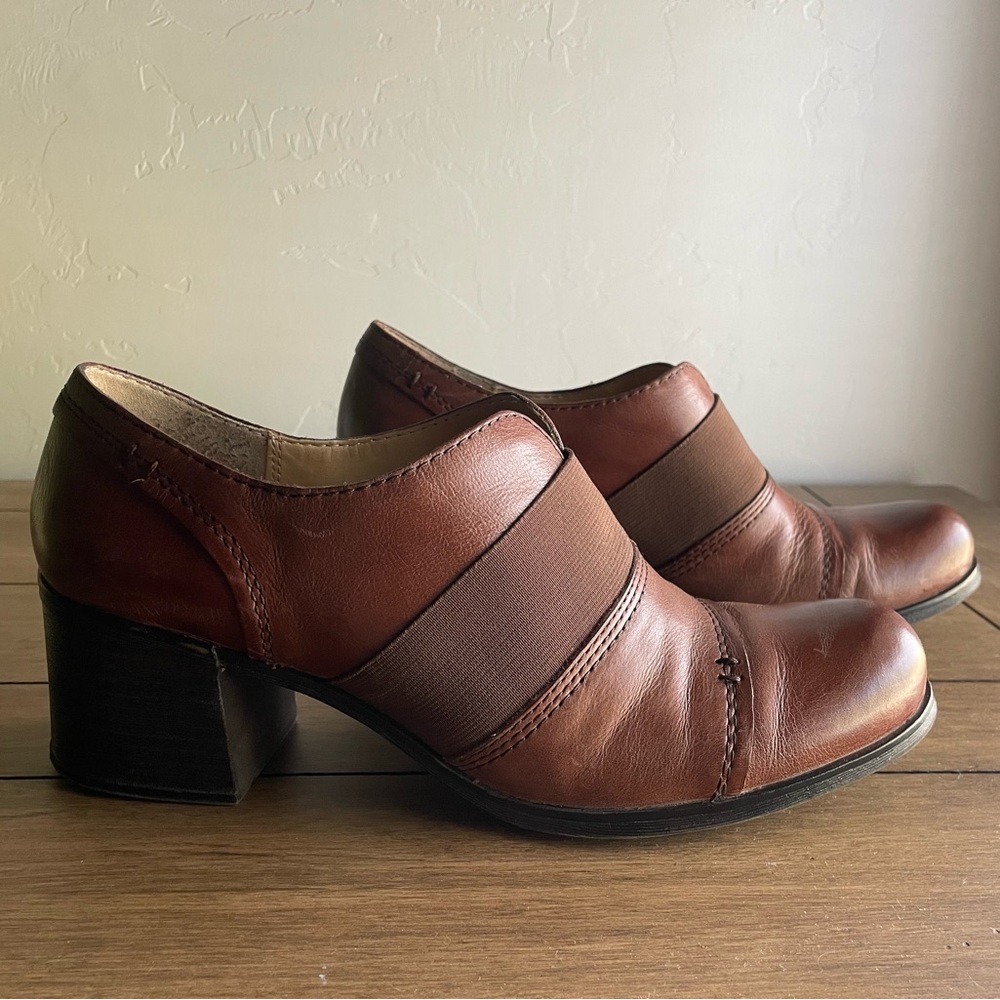 Naturalizer N5 Rusher Brown Leather Booties Boots Elastic Band Block Heel Sz 11